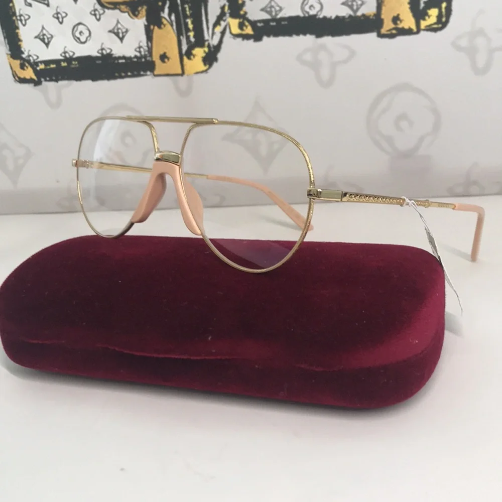 New Authentic Gucci GG0432S 001 Gold Clear Pilot Sunglasses – New
